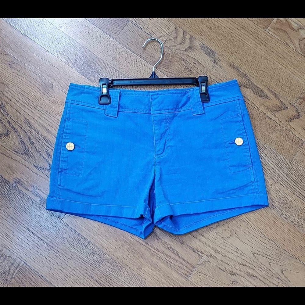 Tory Burch Bright Blue Cotton Shorts with Gold Buttons